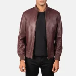 Men's Maroon Sheepskin Leather Bomber Jacket
