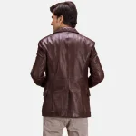 Men's Maroon Leather Blazer Back