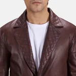 Men's Maroon Leather Blazer Close View