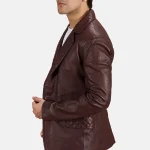 Men's Maroon Leather Blazer Look