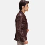 Men's Maroon Leather Blazer Side View