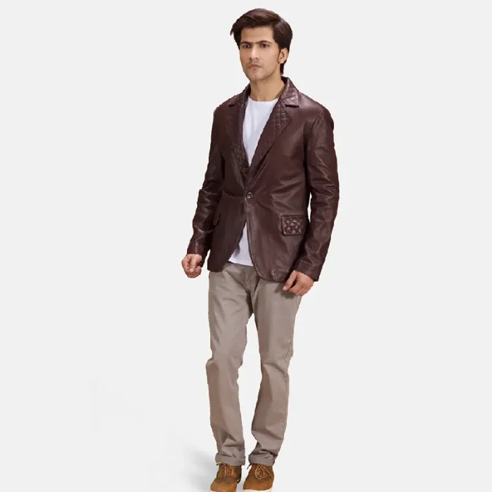 Men'S Maroon Leather Blazer Wearing Look