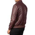 Men's Maroon Leather Bomber Zip-Up Jacket Back View