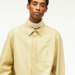 Men's Off White Full Sleeves Normal Fit Leather Shirt Front