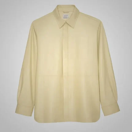 Men's Off White Full Sleeves Normal Fit Leather Shirt