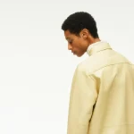 Men's Off White Full Sleeves Normal Fit Leather Shirt Side View