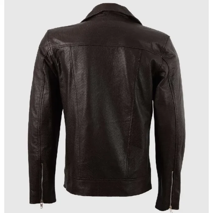 Men'S Perforated Summer Leather Jacket Back