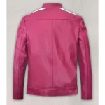 Men's Pink Sheepskin Leather Sportsman Stripe Jacket Back