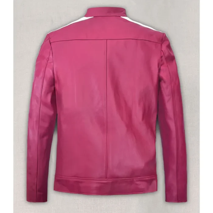Men'S Pink Sheepskin Leather Sportsman Stripe Jacket Back
