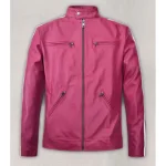 Men's Pink Sheepskin Leather Sportsman Stripe Jacket