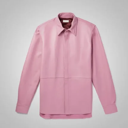 Men's Pink Skinny Cowhide Leather Shirt