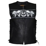Men's Premium Leather Vest with Night Reflective Skulls