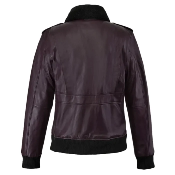 Men'S Purple Blouson Leather Bomber Jacket Back View