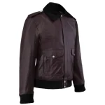 Men's Purple Blouson Leather Bomber Jacket Side View