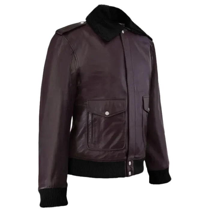 Men'S Purple Blouson Leather Bomber Jacket Side View