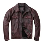 Men's Red Brown Lambskin Leather Distressed Jacket