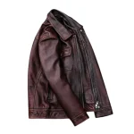 Men's Red Brown Lambskin Leather Distressed Jacket Side