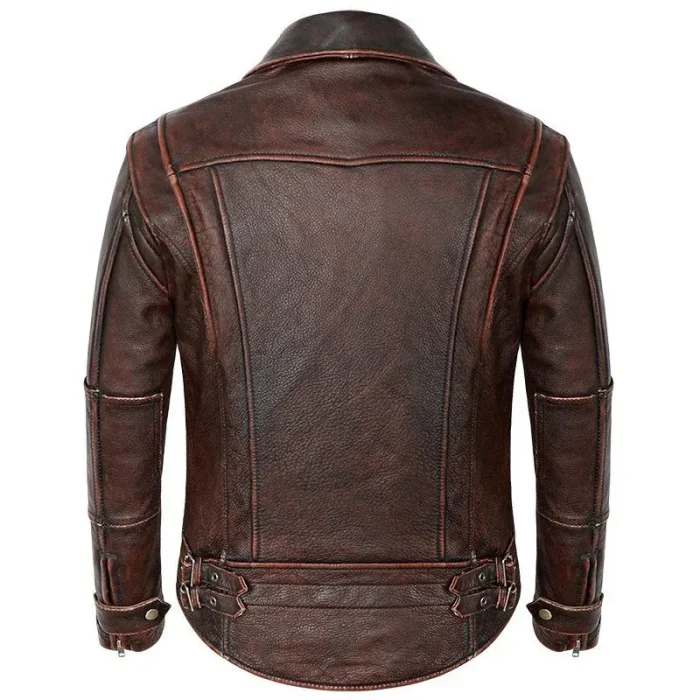 Men'S Red Brown Lambskin Leather Jackson Jacket Back