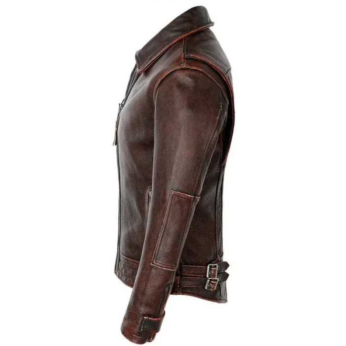 Men'S Red Brown Lambskin Leather Jackson Jacket Side