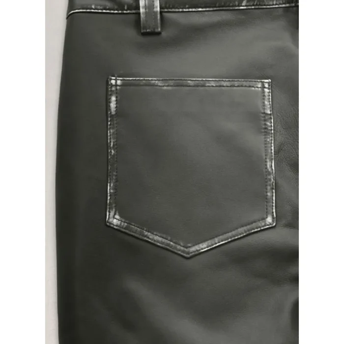Men'S Rubbed Charcoal Ricky Martin Leather Pants Close