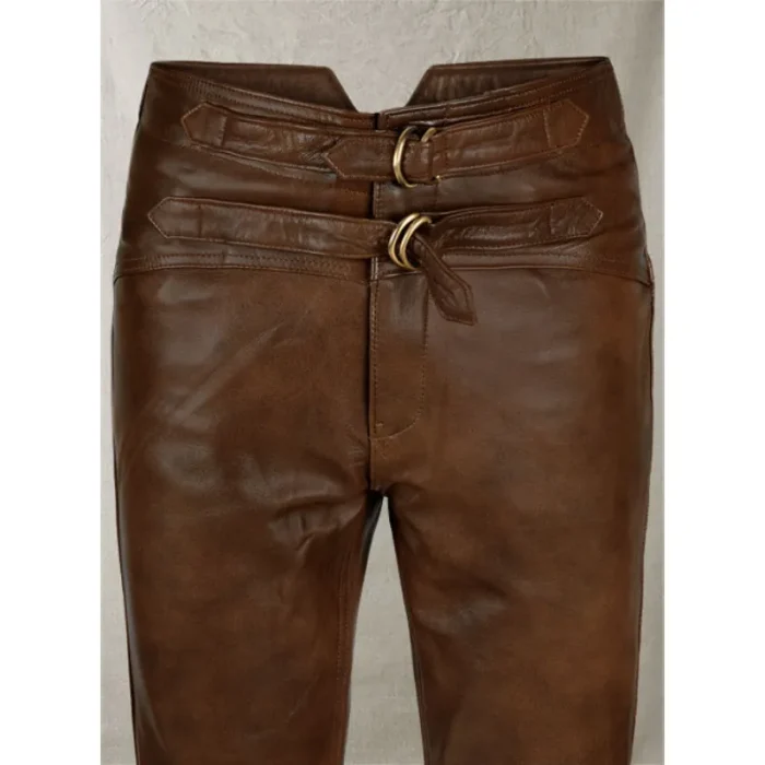 Men'S Spanish Brown Jim Morrison Leather Pants Close View