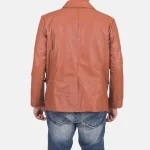 Men's Tan Brown Leather Blazer Back View