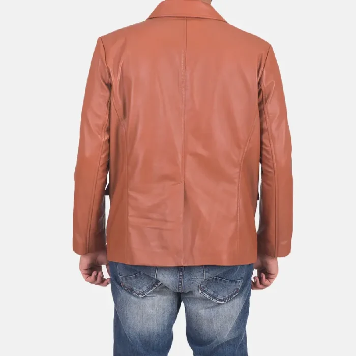 Men'S Tan Brown Leather Blazer Back View