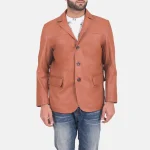 Men's Tan Brown Sheepskin Leather Blazer