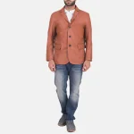 Men's Tan Brown Leather Blazer Wearing Look