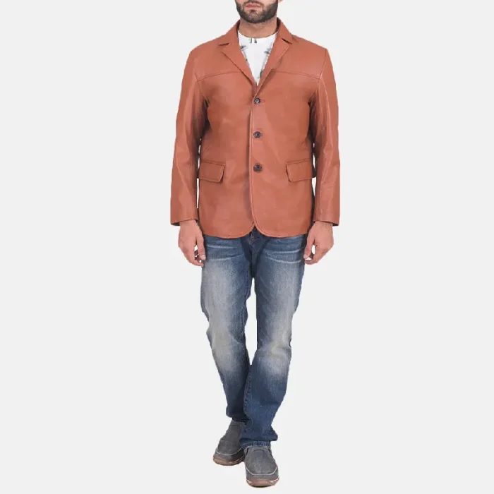 Men'S Tan Brown Leather Blazer Wearing Look