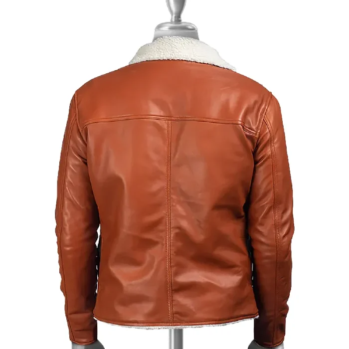 Men’s Tan Brown Shearling Leather Jacket Back
