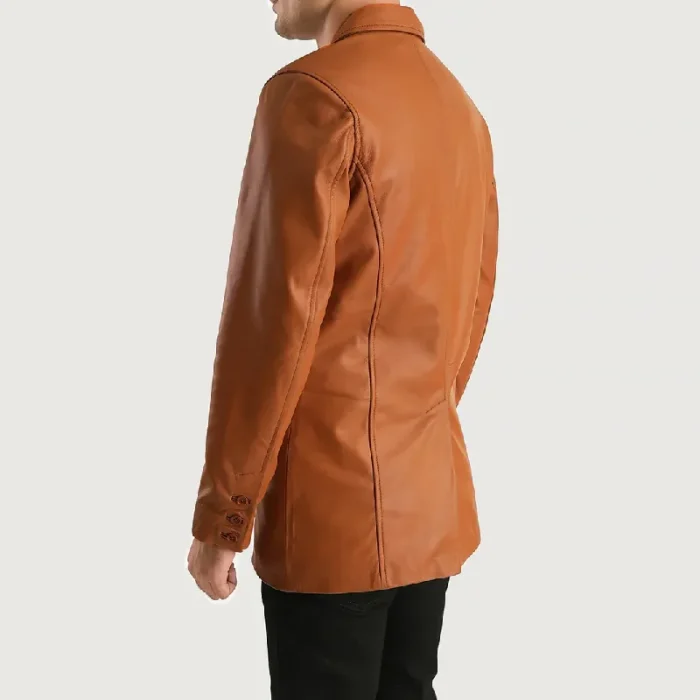 Men'S Tan Brown Sheepskin Leather Blazer Back View