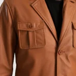 Men's Tan Brown Sheepskin Leather Blazer Close Look