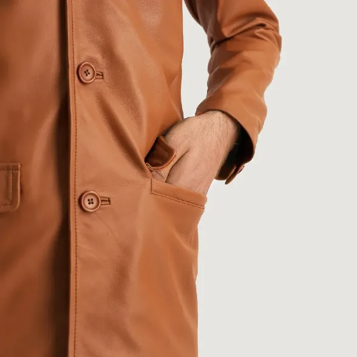 Men'S Tan Brown Sheepskin Leather Blazer Close View