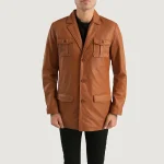 Men's Tan Brown Sheepskin Leather Blazer