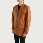 Men's Tan Brown Sheepskin Leather Blazer Side View