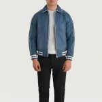 Men’s Blue Leather Varsity Jacket Front