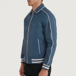 Men’s Blue Leather Varsity Jacket Side View