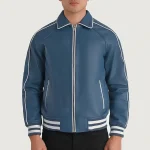 Men’s Blue Leather Varsity Jacket Zip Up