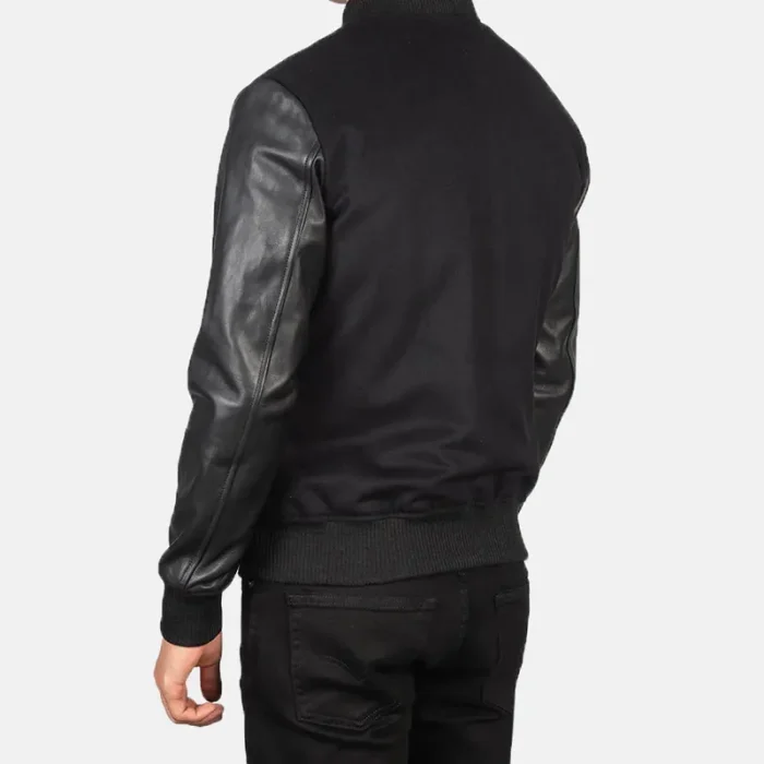 Men'S Black Hybrid Varsity Jacket Back