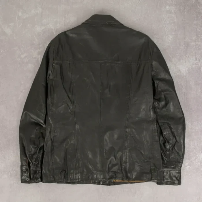 Men'S Vintage 1980S Black Leather Shirt Jacket Back