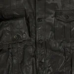 Men's Vintage 1980s Black Leather Shirt Jacket Close Up