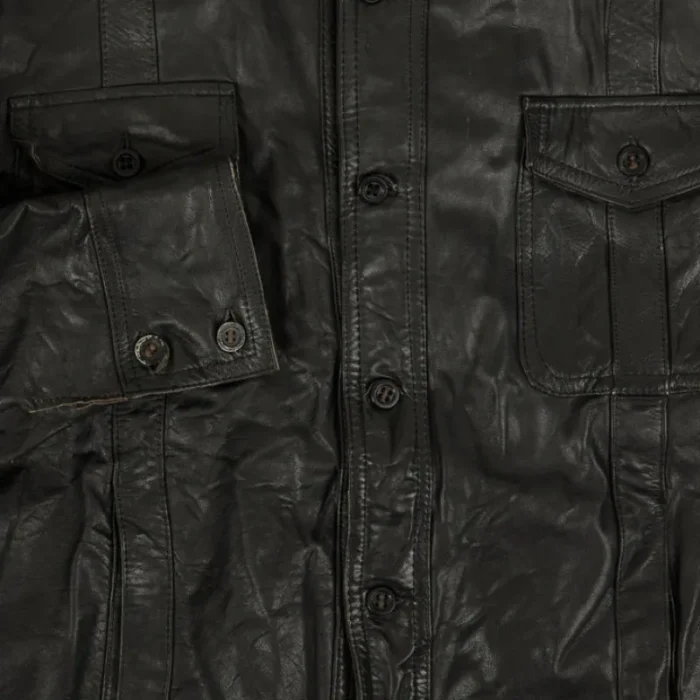 Men'S Vintage 1980S Black Leather Shirt Jacket Close Up
