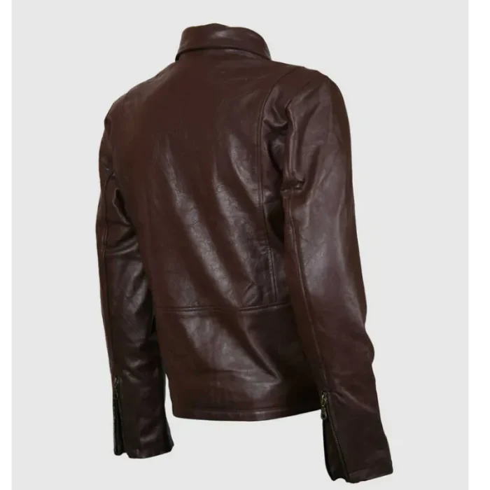 Men'S Vintage Brown Leather Biker Jacket Back View