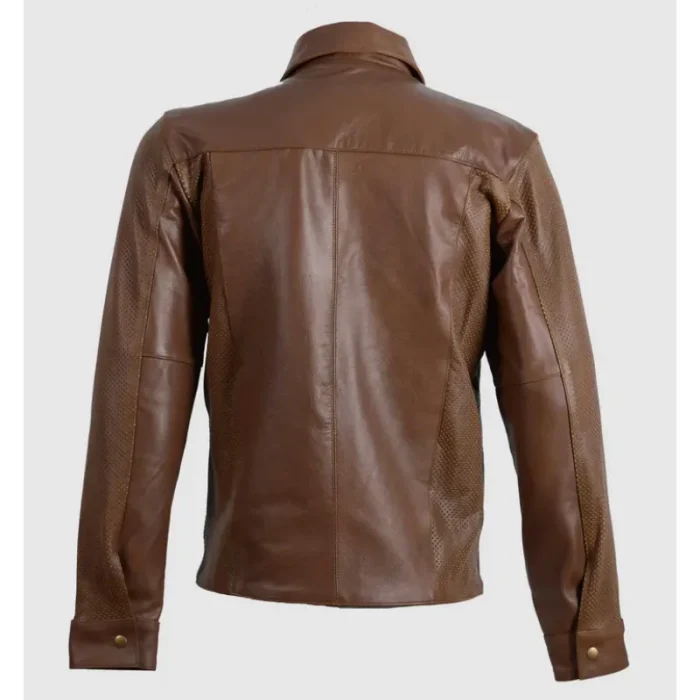 Men'S Vintage Brown Summer Leather Biker Jacket Back View
