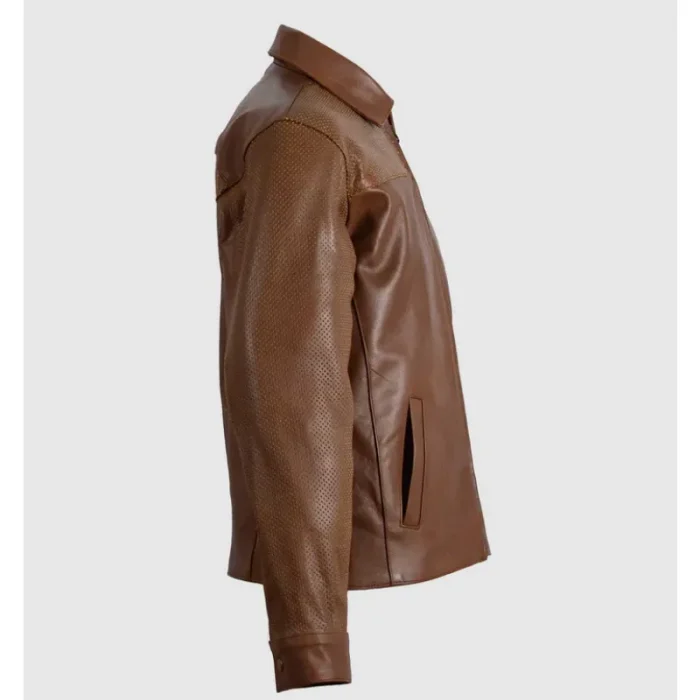 Men'S Vintage Brown Summer Leather Biker Jacket Side View