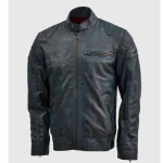 Men's Vintage Blue Waxed Leather Biker Jacket