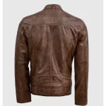 Men's Vintage Waxed Brown Zipper Biker Leather Jacket Back View