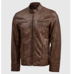 Men's Vintage Waxed Brown Zipper Biker Leather Jacket