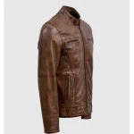 Vintage Waxed Brown Zipper Biker Leather Jacket - Image 2